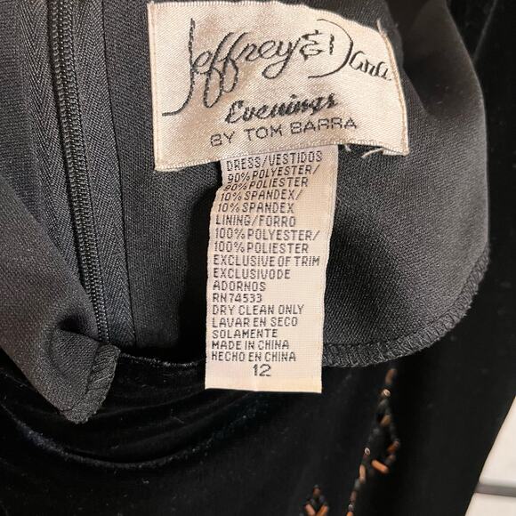 Vintage Womens Dress 12 Black Velvet Jeffrey Dara Long Evening Beaded Side Slits - Picture 3 of 11